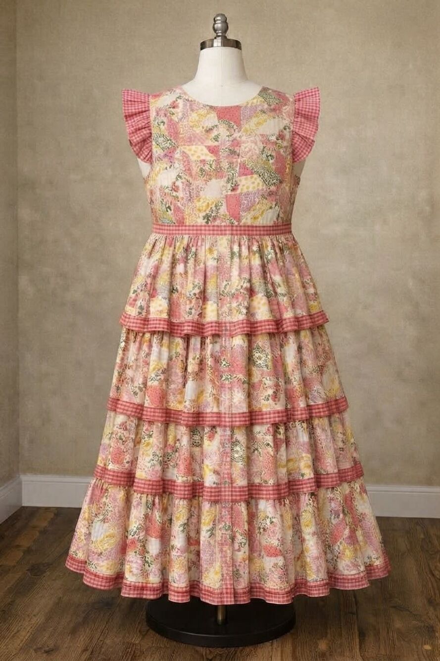 Simply Southern Patchwork Tiered Maxi Dress Womenโs Sleeveless Floral Lace Trim